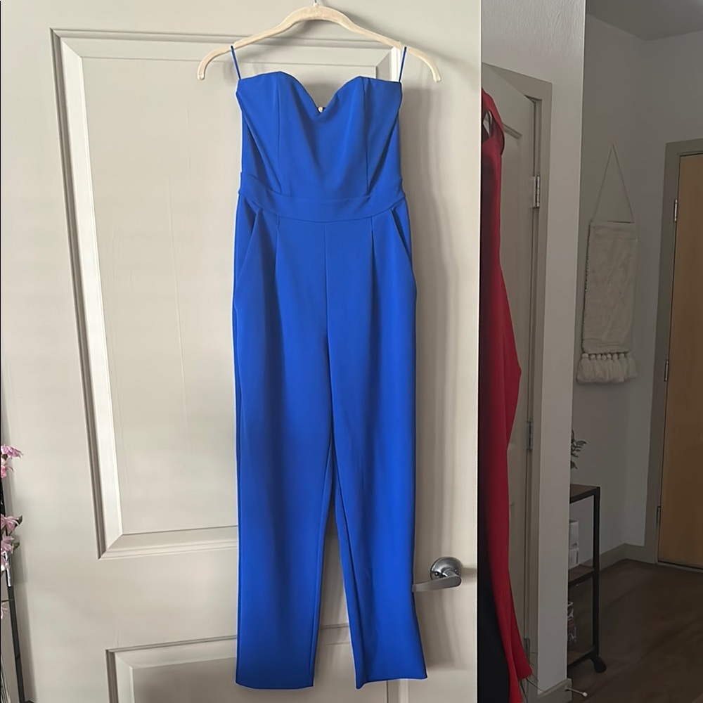 Elegant Blue Strapless Jumpsuit